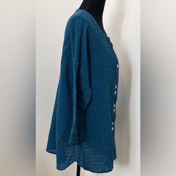 Soft Surroundings Deep Blue Button-Down Shirt - Picture 2 of 5